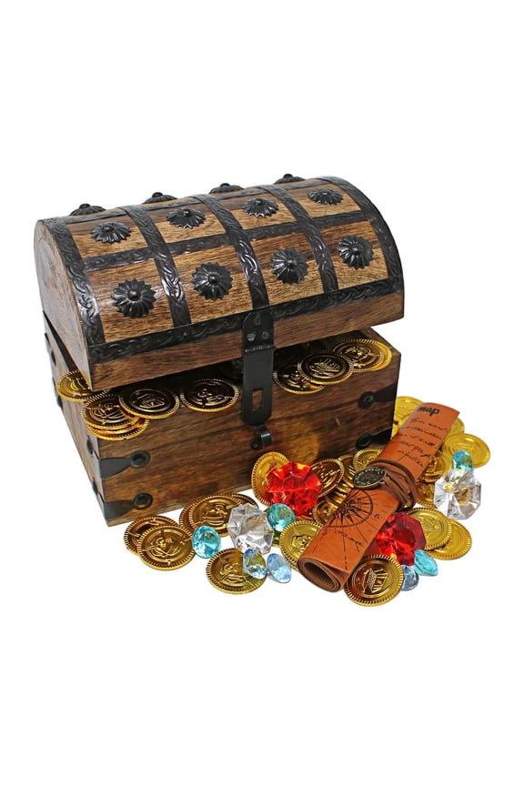 Pirate Treasure Chest with Gold Coins/Gems and Pirate Map