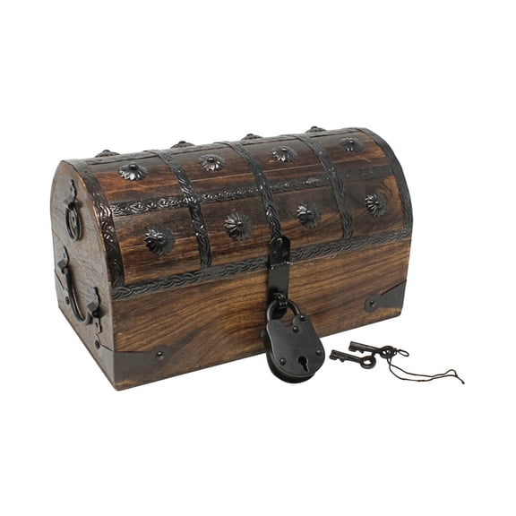 Nautical Cove Pirate Treasure Chest with Lock and Skeleton Key, Wooden Storage Chest, Pirate Decor, Decorative Wooden Box, Keepsake Box, Medium