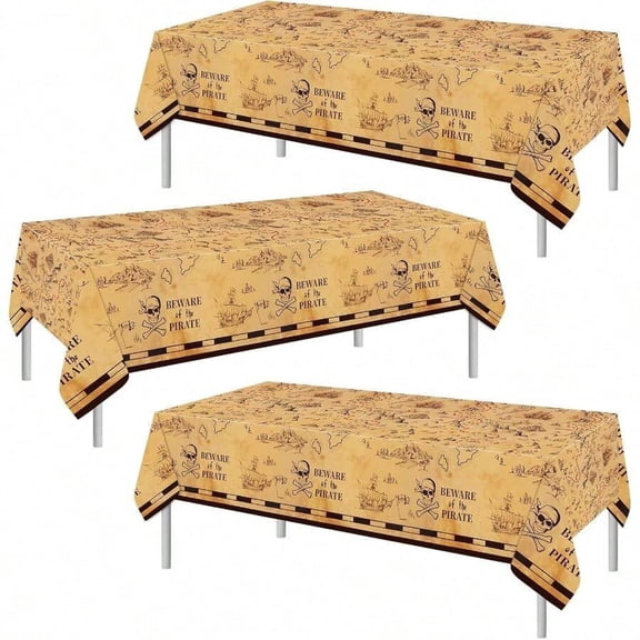 Pirate Treasure Map Plastic Tablecloth Set 3pcs 51x86 Inch Default