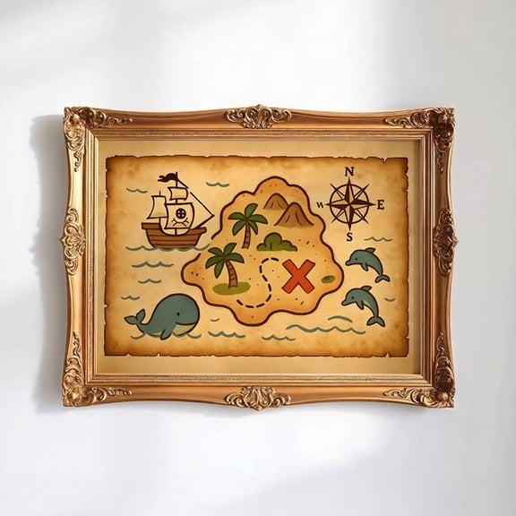 Pirate Treasure Map Poster, Adventure Nursery Wall Art, Pirate Bedroom Poster UNFRAMED Poster, Wall Art for Decor, Present, 8x12