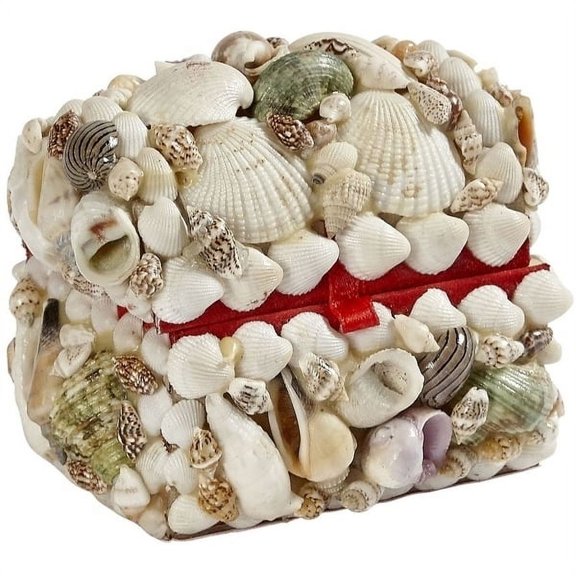 Pirate Treasure Shell Box Seashell Chest Coastal Nautical Decor 3.5" x3"