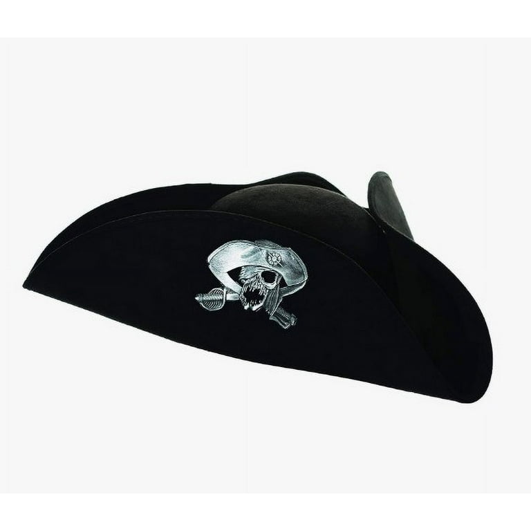 Pirate Tricorn Hat - Black - Skull Emblem - Costume Accessory