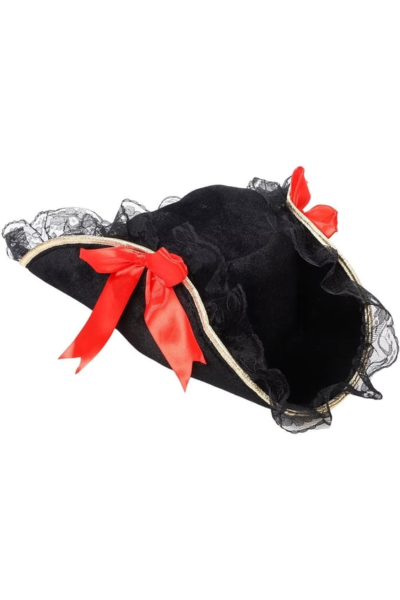 Pirate Tricorn Hat Caribbean Buccaneer Novelty Pirate Ladies Hat with Feather for Pirate Theme Party Cosplay Masquerade Accessories