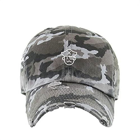 Pirate Vintage Baseball Cap Embroidered Cotton Adjustable Distressed Dad Hat Gray Camo