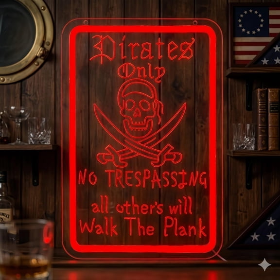 Pirate Walk the Gangplank Neon Sign, USB LED Light | Pirate Wall Decor for Bedroom, Room, Halloween Party, Bar, Theme Event and Fans