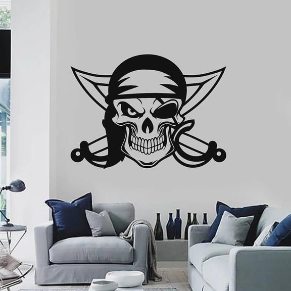 Pirate Wall Decal Swords Skull Bones Marine Bandit Vinyl Window Stickers Cool Style Bedroom Man Cave Home Decor Art Mural 42x31cm