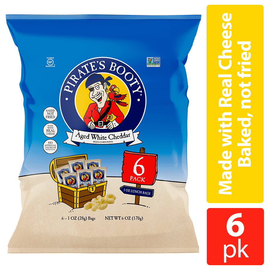 Pirate's Booty Aged White Cheddar, 1 Oz, 6 Ct