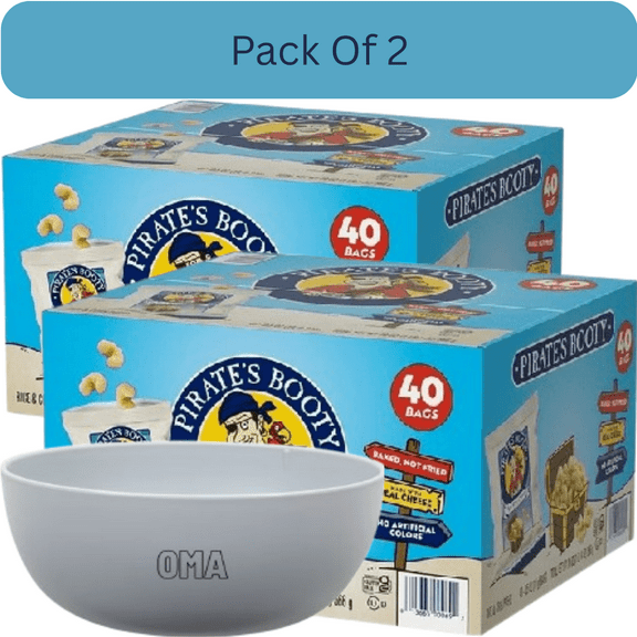 Pirates Booty Aged White Cheddar Baked Rice and Corn Puffs, 40 Count With White Bowl By OMA
