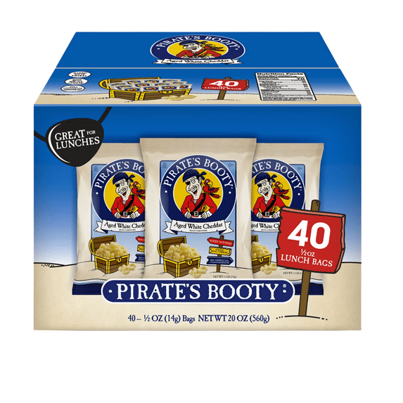 Pirate's Booty Aged White Cheddar Cheese Puffs, .5oz -40 Snack Size Bags, Made with Real Cheese Gluten-Free, No Artificial Colors or Preservatives Baked Never Fried for Kids Healthy Schools Snacks