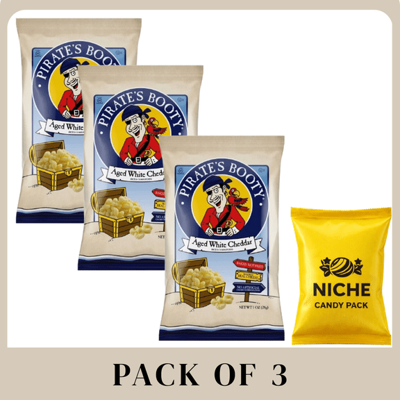 Pirate's Booty Aged White Cheddar Puffs, 1 oz Pack of 3-with candy pack
