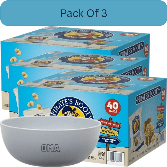Pirates Booty Aged White Cheddar Snack Packs, Gluten-Free Cheese Puffs, 40 pk. With White Bowl By OMA