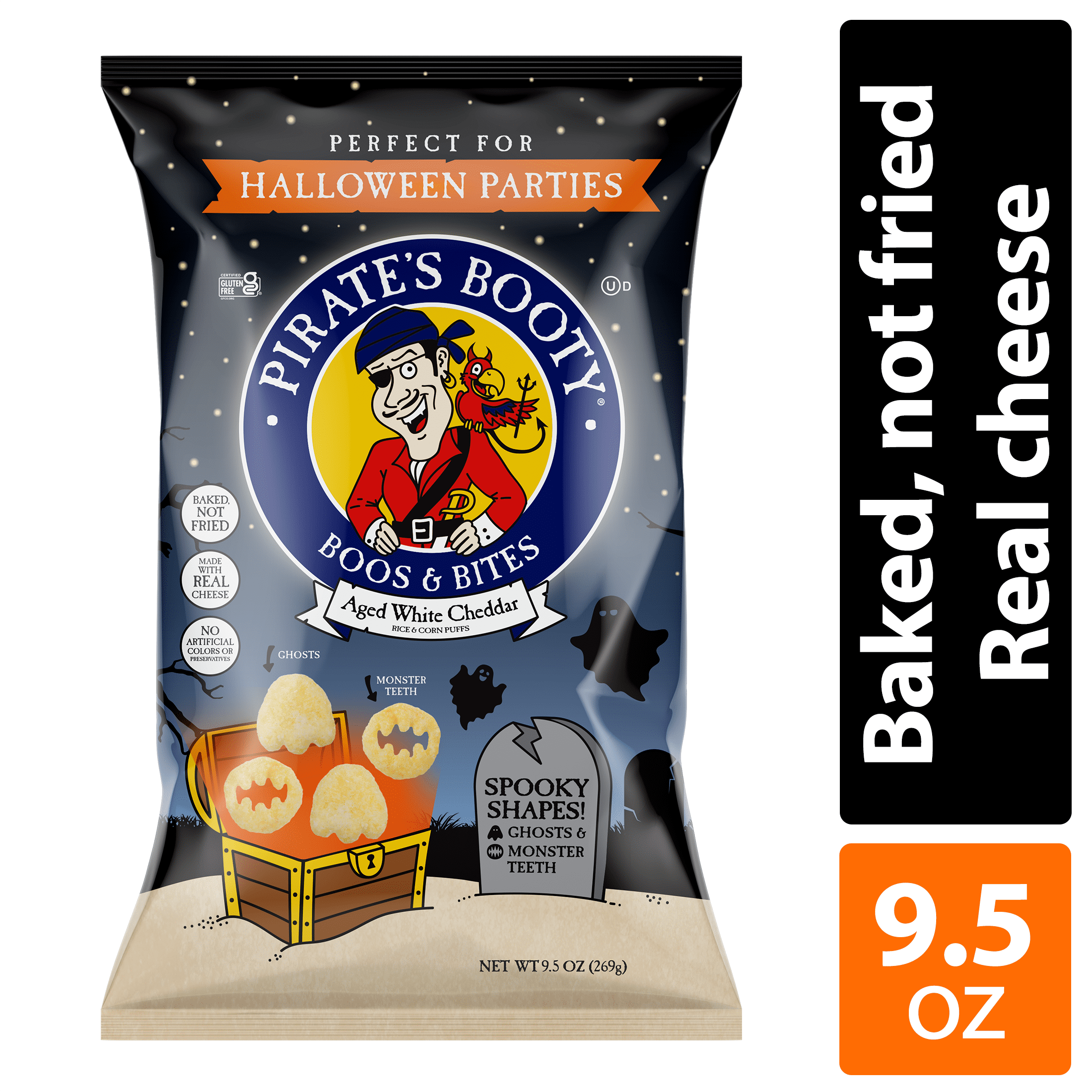 Pirate's Booty Boos and Bites, Aged White Cheddar Rice and Corn Puffs