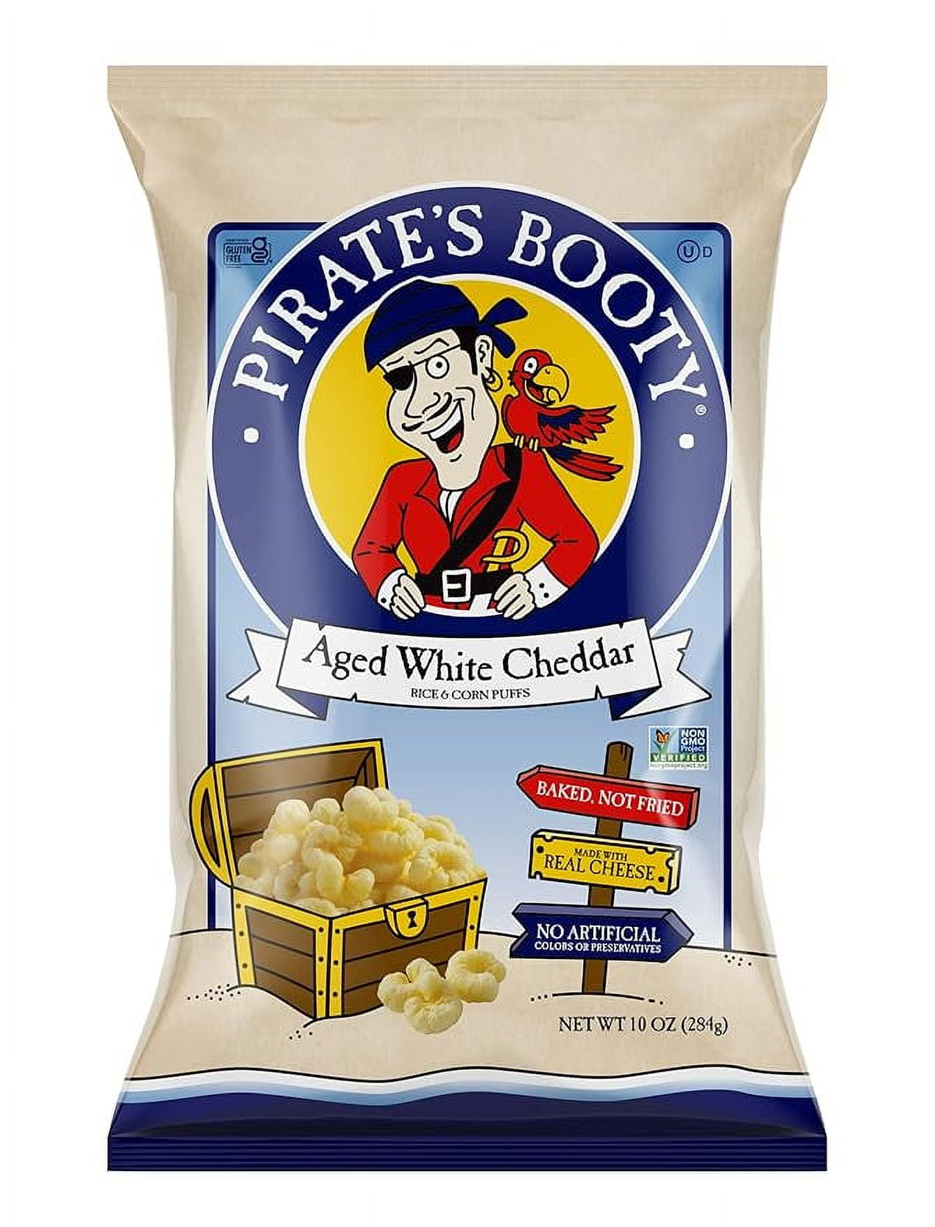 Pirate's Booty Cheese Puffs, Healthy Kids Snacks, Real Aged White Cheddar, 10oz Party Sized Bag (Packaging May Vary)