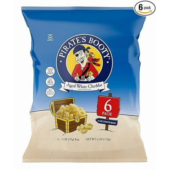 Pirates Booty Cheese Puffs, Healthy Kids Snacks, Real Aged White Cheddar, (Pack of 6) (1 Ounce) Individually Sized Bags