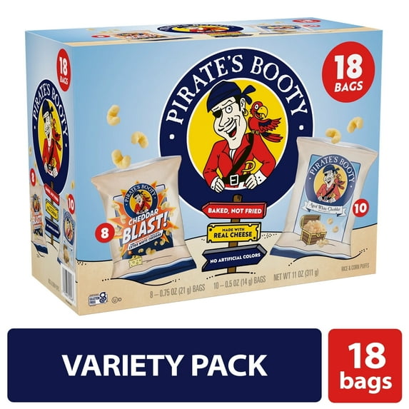 Pirate's Booty Gluten-Free Aged White Cheddar + Cheddar Blast Puffed Kid Snacks Variety Pack (18 count) - 4 Pack