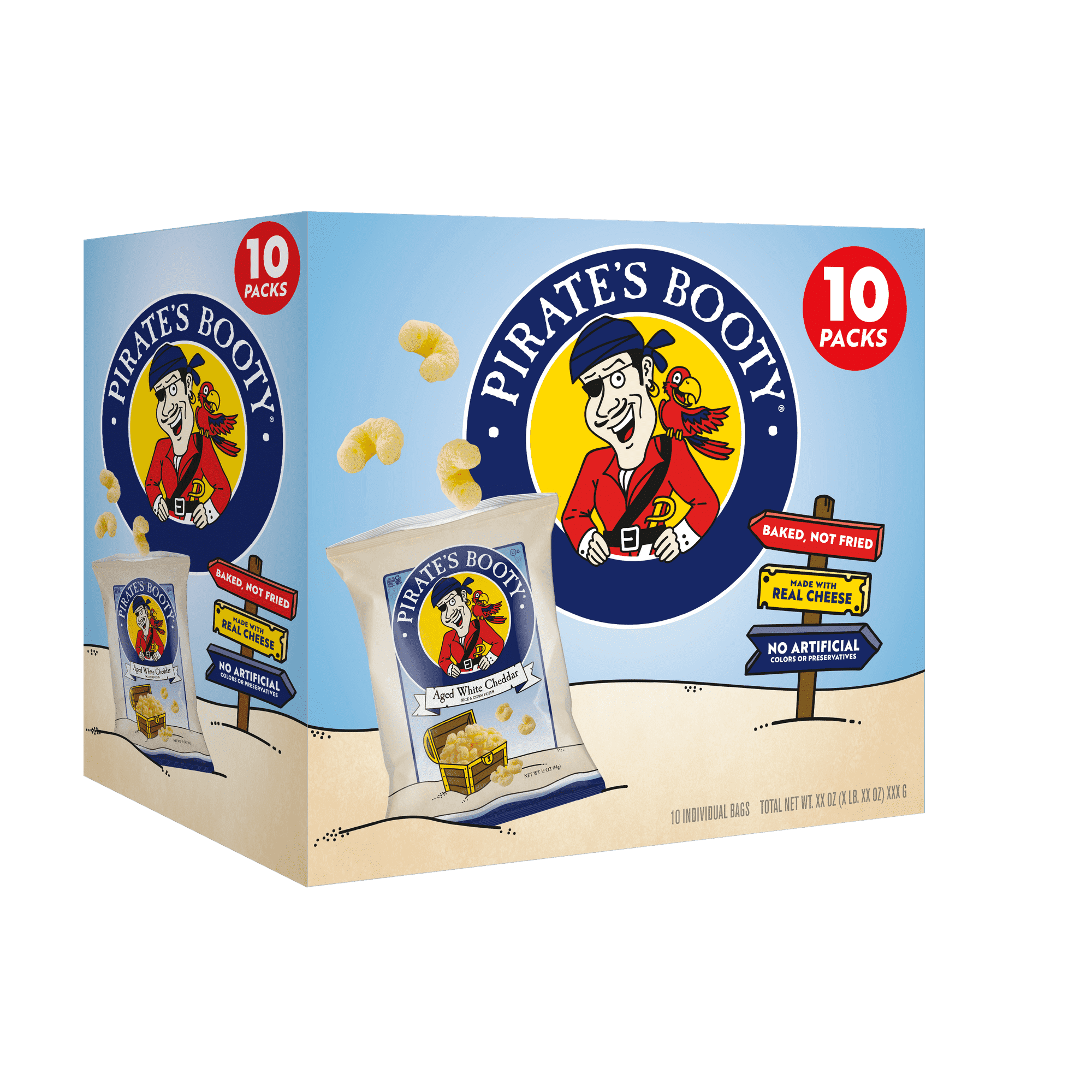 Pirate's Booty Gluten-Free Aged White Cheddar Cheese Puffs, 0.5 oz Bag, 10 Count - 2 Pack