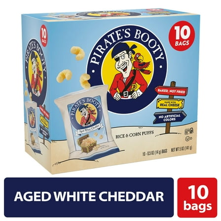 Pirate's Booty Gluten-Free Aged White Cheddar Cheese Puffed Kid Snacks Multipack, 0.5 oz (10 count)