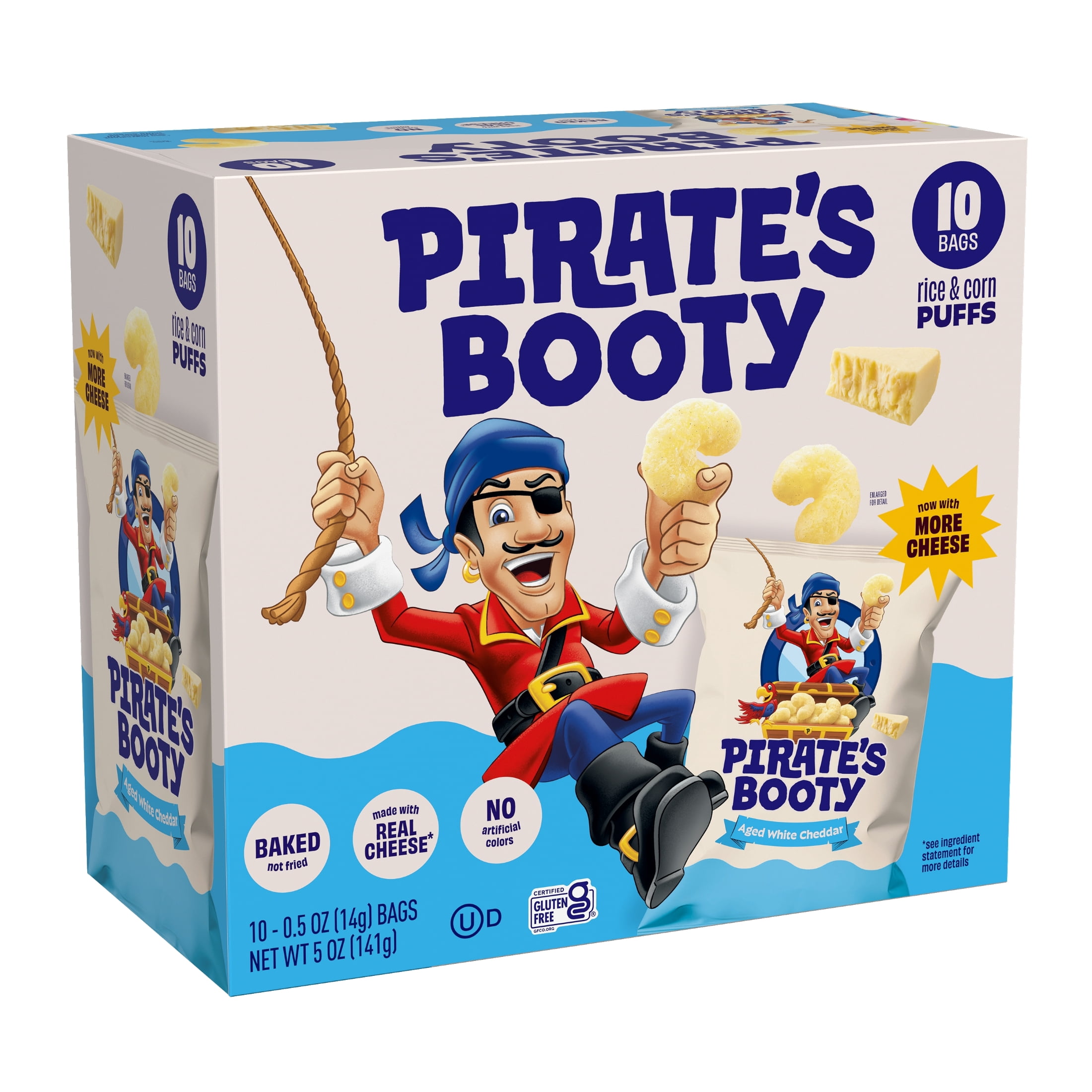 Pirate's Booty Gluten-Free Aged White Cheddar Cheese Puffed Kid Snacks Multipack, 0.5 oz (10 count)