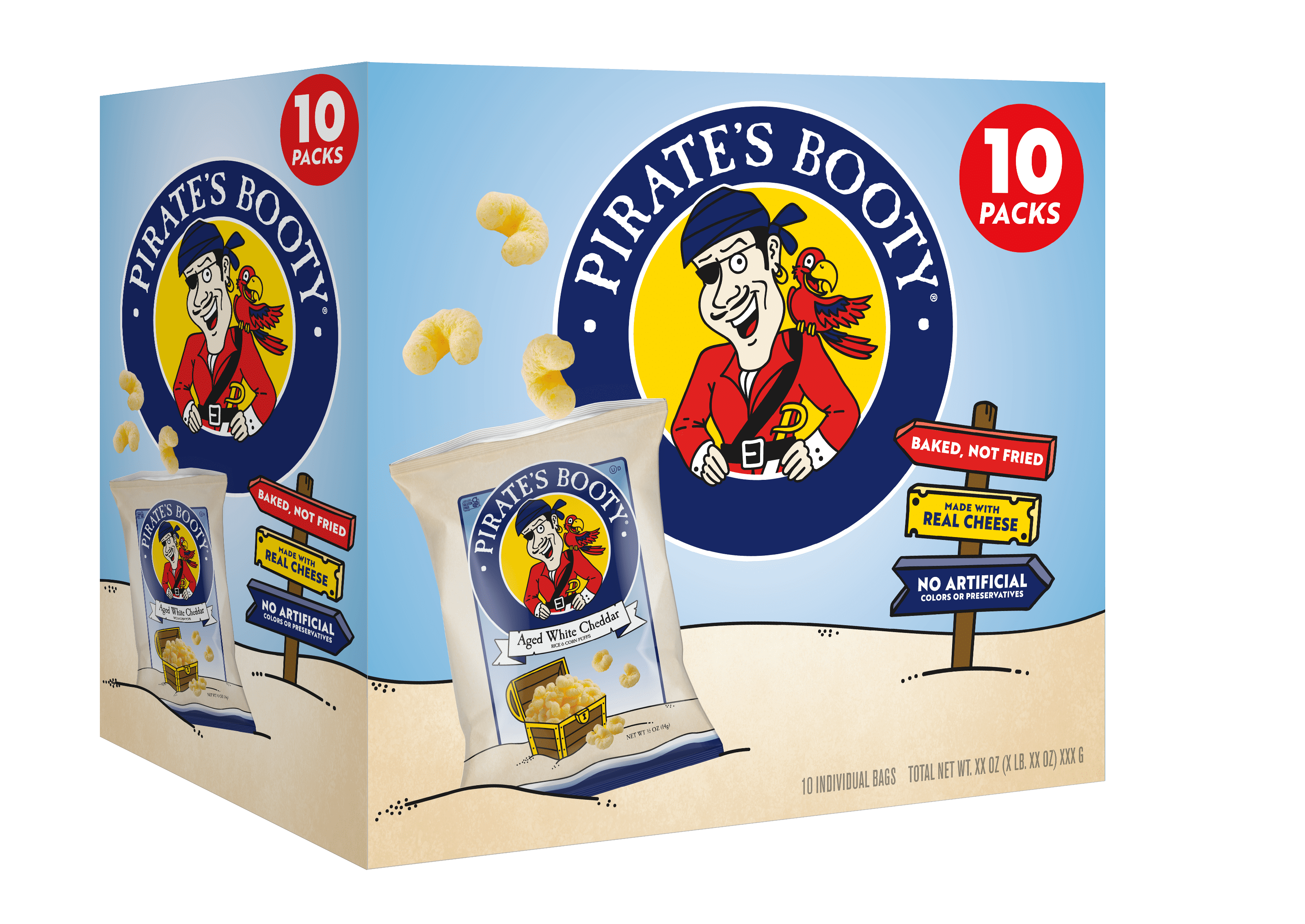 Pirate's Booty Gluten-Free Aged White Cheddar Cheese Puffs, 0.5 oz Bag, 10 Count