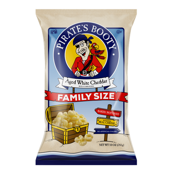Pirate's Booty Gluten-Free Aged White Cheddar Cheese Puffs Snack, 10 oz Family-Size Bag