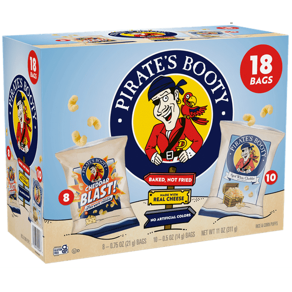 Pirate's Booty Gluten-Free Aged White Cheddar Puffs Variety Pack, 18 Count - 2 Pack