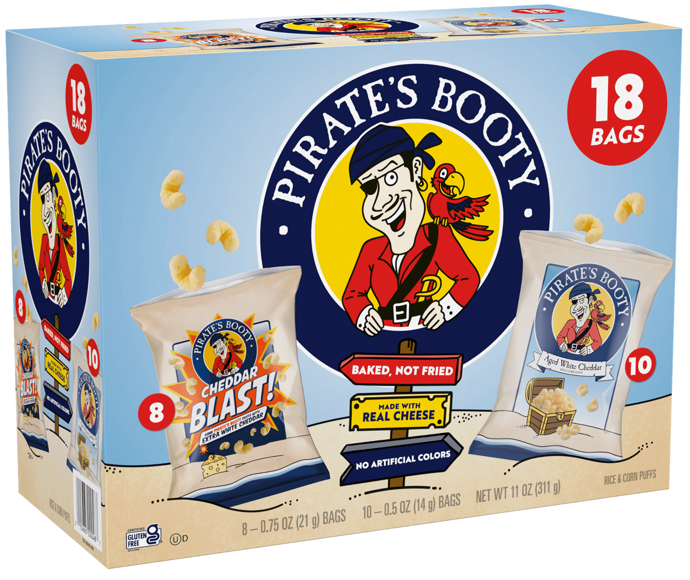 Pirate's Booty Gluten-Free Aged White Cheddar Puffs Variety Pack, 18 Count