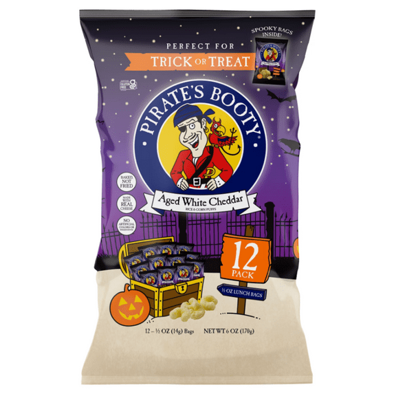 Pirate's Booty Halloween Aged White Cheddar Puffs, Gluten-Free, 0.5 oz Snack Size Bags, 12 Ct