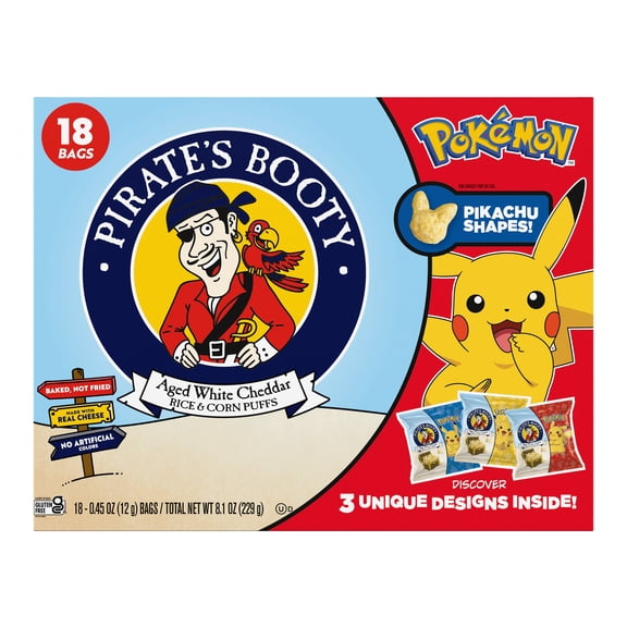 Pirate's Booty Pikachu White Cheddar Cheese Puffs, 0.45 oz, 18 Count