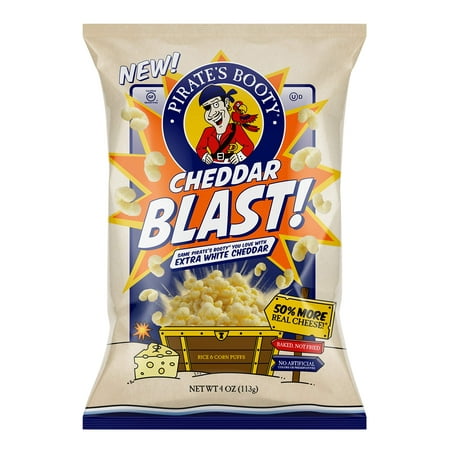 Pirate's Booty Cheddar Blast Cheese Puffs, Gluten-Free, Kids Snacks, 12 x 4 oz Bag