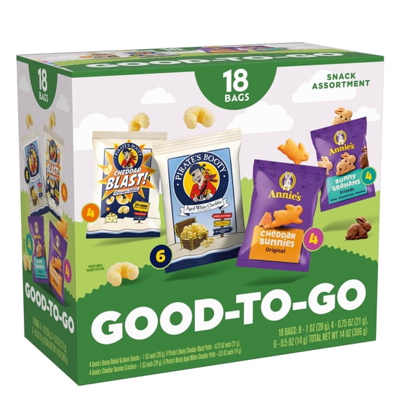 Pirate's Booty Puffs and Annie's Organic Crackers Snack Variety Pack, 18 Count