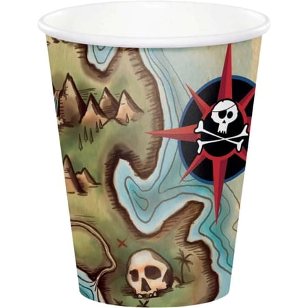 Pirate's Map Treasure Caribbean Buccaneer Kids Birthday Party 9 oz. Paper Cups