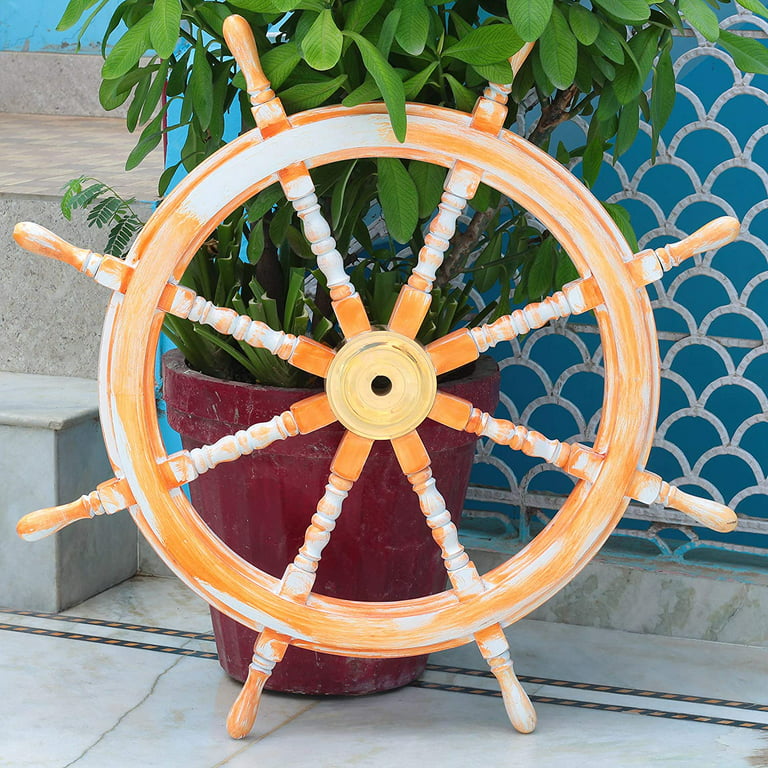Pirate's Ship Wheel, Distressed Orange Weather Finish