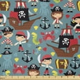thumbnail image 1 of Pirates Fabric by The Yard, Pattern of Pirate Ships in The Sea Adventure Nautical Theme Cartoon Characters, Stretch Knit Fabric for Clothing Sewing and Arts Crafts, 3 Yards, Teal, by Ambesonne, 1 of 1