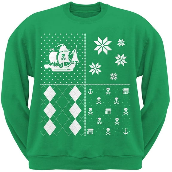 Pirates Festive Blocks Ugly Christmas Sweater Green Sweatshirt - X-Large