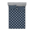 thumbnail image 1 of Pirates Fitted Sheet & Pillow Sham Set, Jolly Roger Pattern in Classic Nautical Colors Dangerous Halloween Character, Decorative 6 Piece Bedding Decor Set, Calking, Dark Blue White, by Ambesonne, 1 of 3