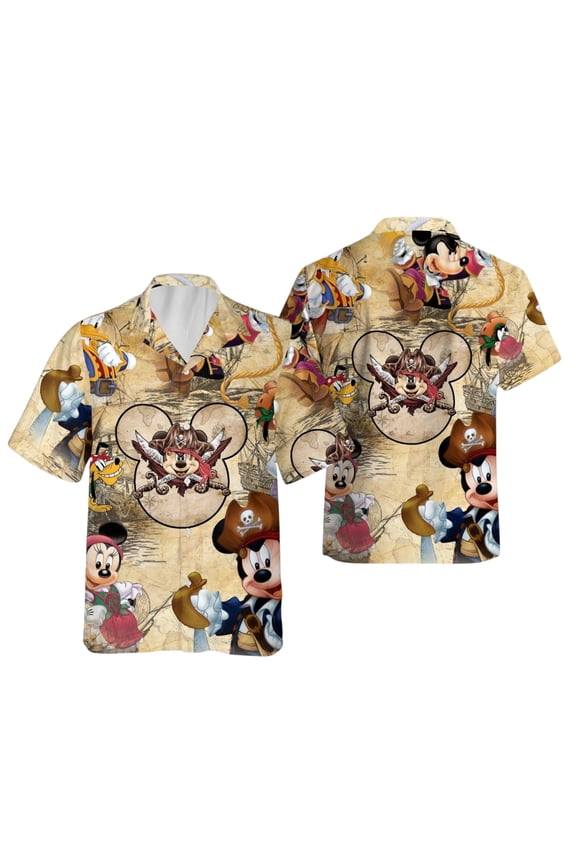 Pirates Of Caribbean Mickey Button Shirt, Vintage Mickey Pirates Hawaiian Shirt, Disney Cartoon Family Trip Shirt, Mickey And Friends G