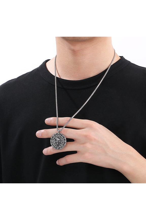 Pirates Of The Caribbean Necklace Aztec Skeleton Skull Retro Irish Concentric Knot Heads 14K White Gold Vintage Men Statement Necklace Gifts