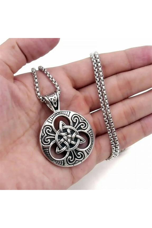 Pirates Of The Caribbean Necklace Aztec Skeleton Skull Retro Irish Concentric Knot Heads 14K White Gold Vintage Men Statement Necklace Gifts