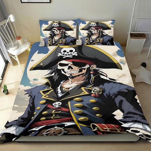 Pirates Of The Caribbean Themed Bed Sheet Set Three Piece Set 53x79 Inches Comfortable And Skin Friendly Unique Design Creating A Star Studded Night