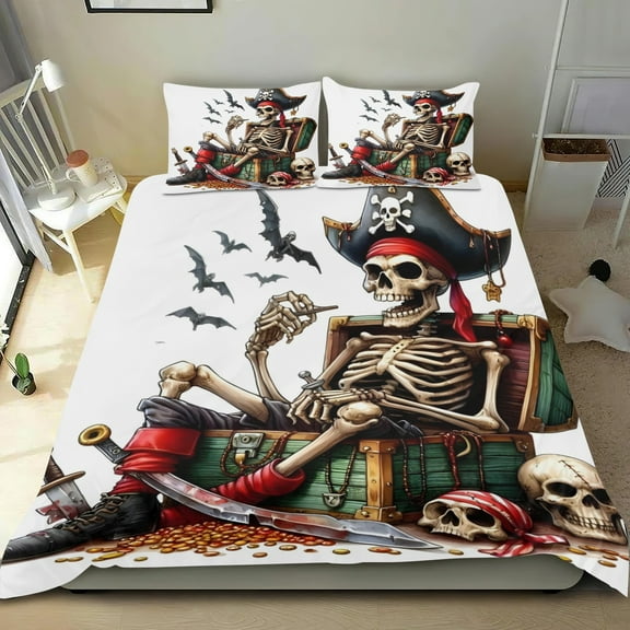 Pirates Of The Caribbean Themed Bed Sheet Set Three Piece Set 53x79 Inches Comfortable And Skin Friendly Unique Design Creating A Star Studded Night