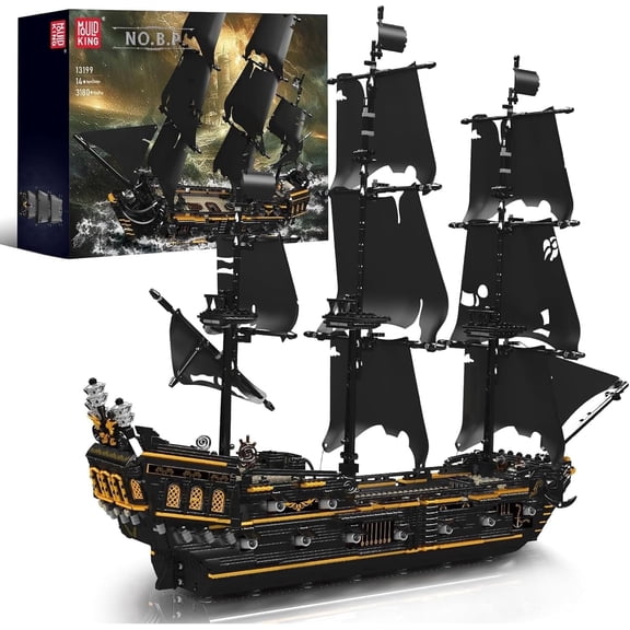 Pirates Ship Model Building Blocks Kits, MOC Large Black Pearl Sailboat Model Construction Set to Build, Gift for Age 14+/Adults Collections Enthusiasts (3180+ Pieces)