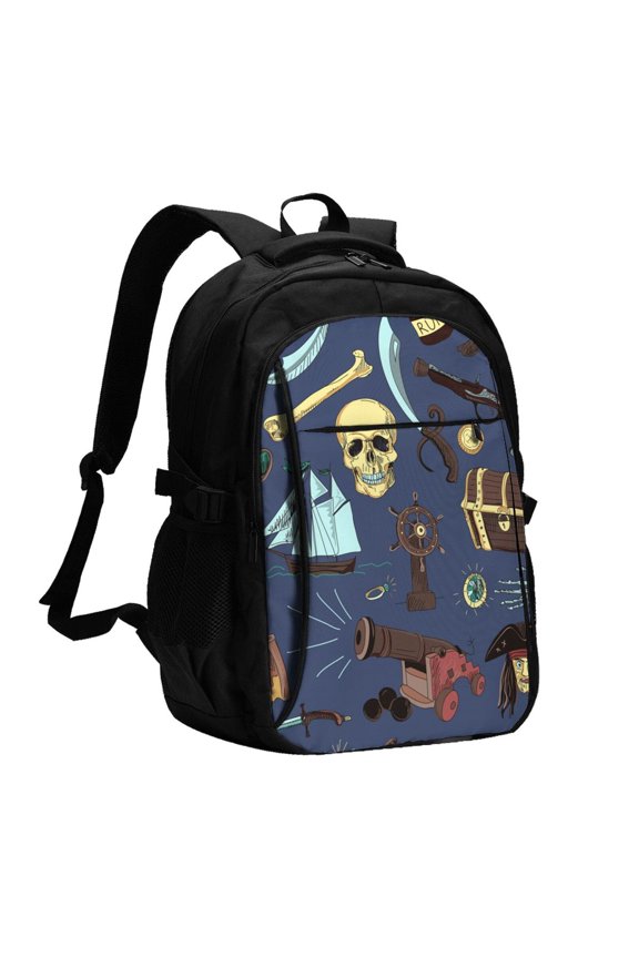 Pirates Skull Map Treasure Vintage Laptop Backpack with USB Charging Headphone Port Casual Daypack Bag College Business Travel
