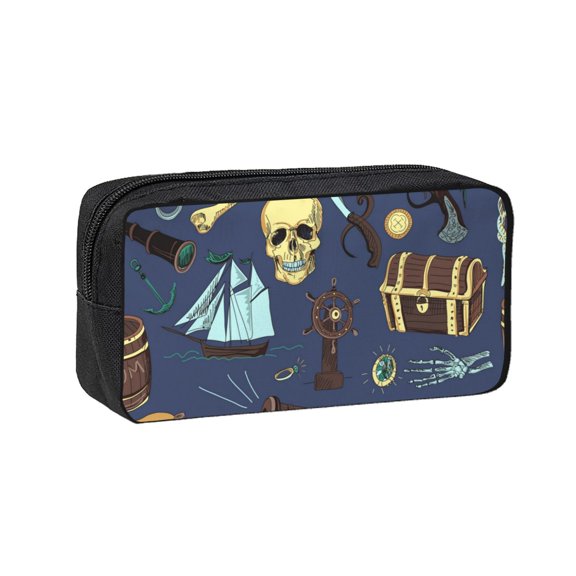 Pirates Skull Map Treasure Vintage Large Capacity Pen Case Pencil Pouch Multi-Purpose Storage for Art Supplies, Makeup, Stationery, Office, Travel