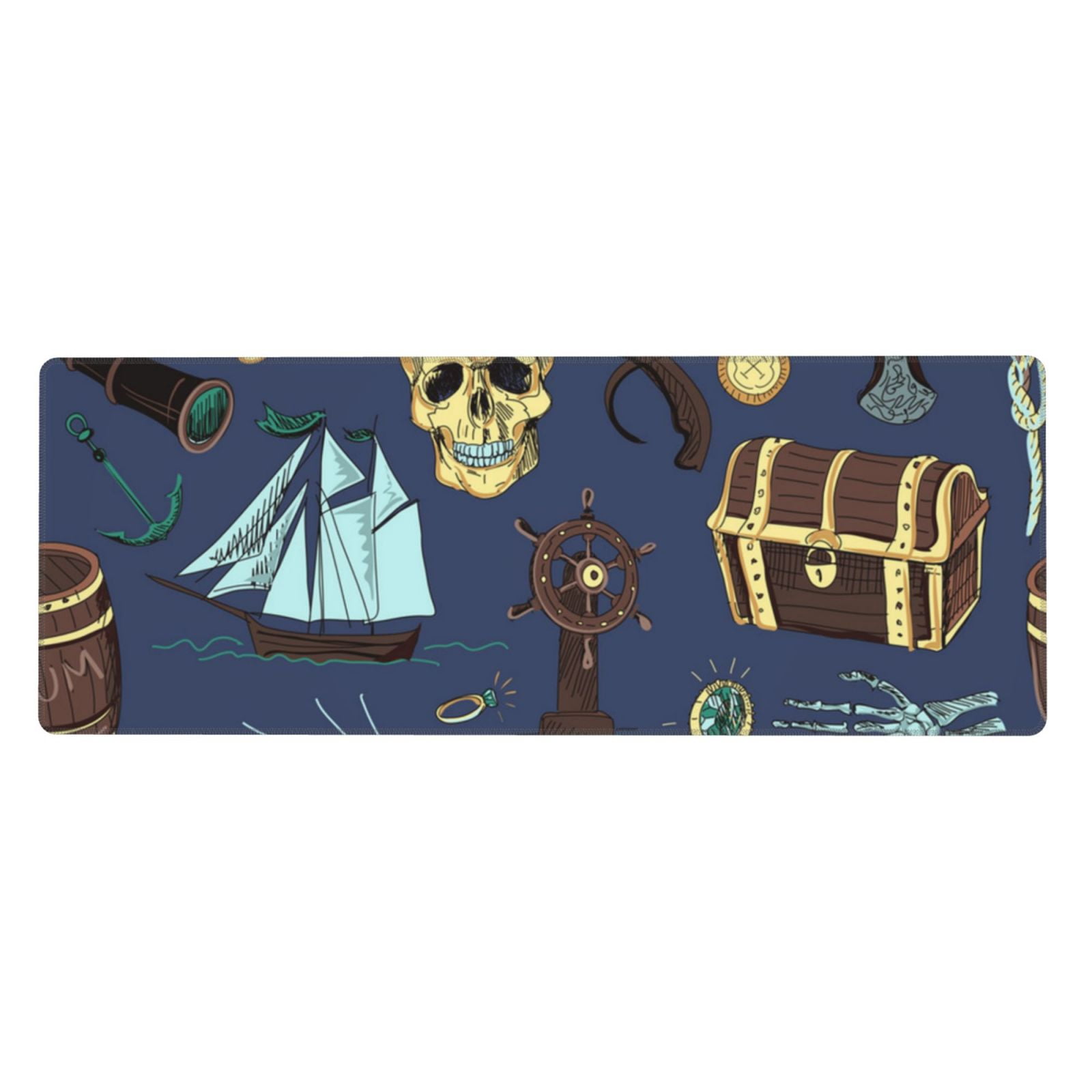 Pirates Skull Map Treasure Vintage Mouse Pad Extended Large Gaming Mousepad Non-Slip Rubber Big Keyboard Desk Mat 31.5 X 11.8 Inch