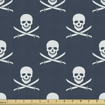 Ambesonne Pirates Fabric by the Yard Upholstery, Jolly Roger Pattern, 3 Yards, Dark Blue White