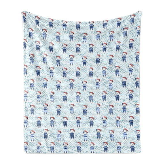 Pirates Soft Flannel Fleece Throw Blanket, Pirate Cat in a Blue Sailor Suit on a Backdrop with Fishes and Dots Maritime, Cozy Plush for Indoor and Outdoor Use, 60" x 80", Blue White Red, by Ambesonne