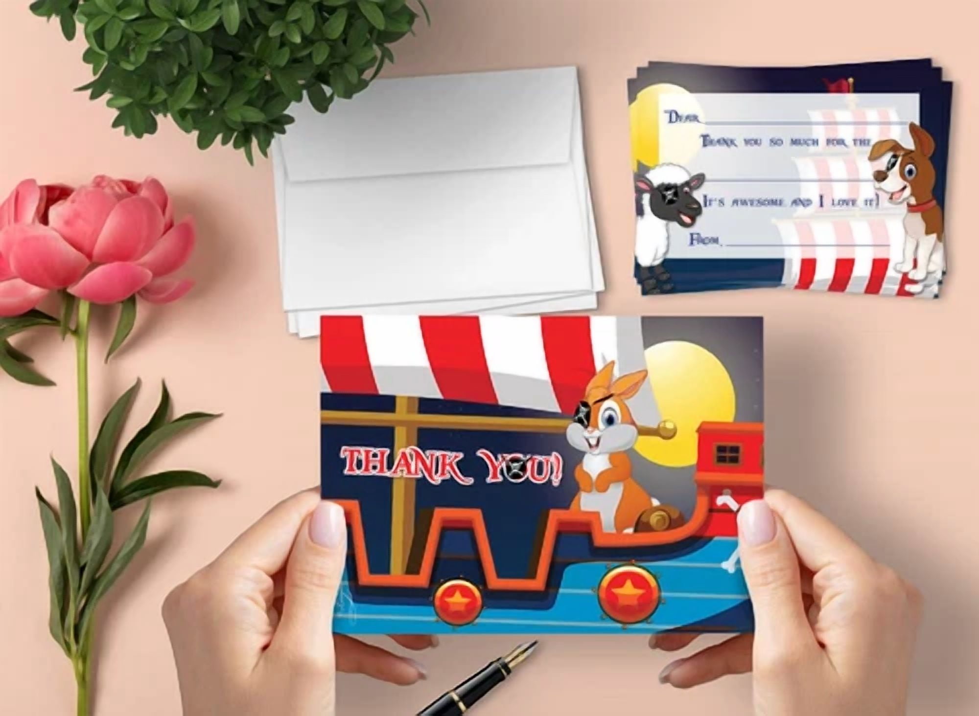 Pirates Thank You Cards For Kids, 20 Notes & 20 Envelopes