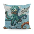 thumbnail image 1 of Pirates Throw Pillow Cushion Case, Pirates Crocodile Octopus Shark Crab Seagulls Parrot Bottle of Rum Cartoon Style, Decorative Square Accent Pillow Cover, Multicolor, 1 of 5