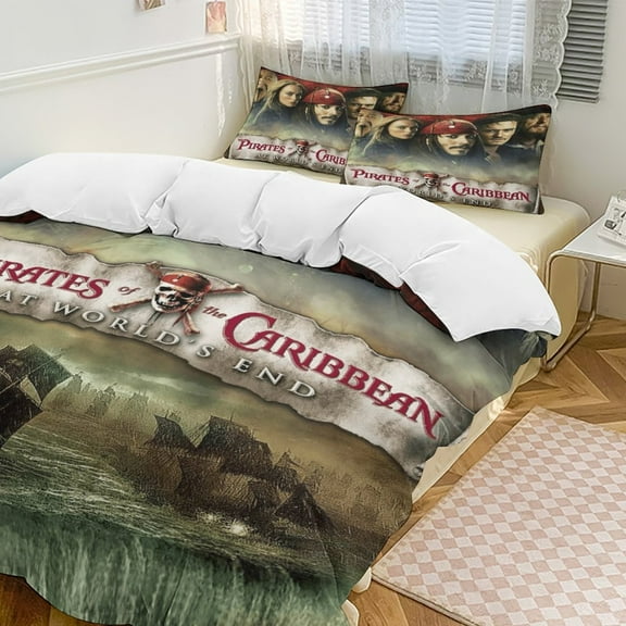 Pirates of The Caribbean 3-Piece Bedding Set Duvet Cover Set Soft Warm And Comfortable Soft Bed Set with 1 Duvet Cover And 2 Pillowcases for Bedroom