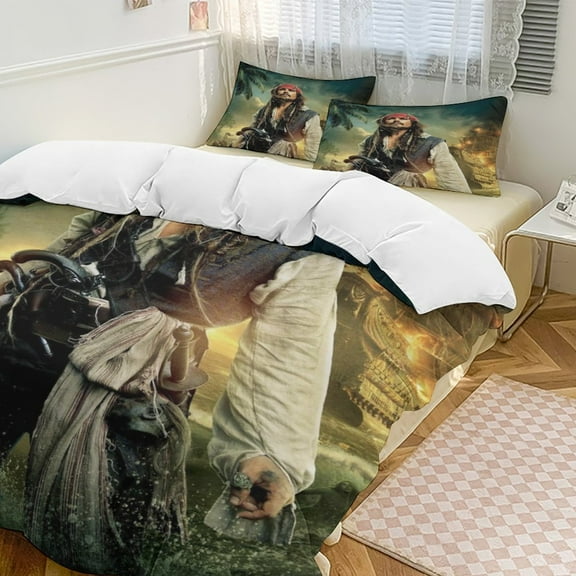 Pirates of The Caribbean 3-Piece Bedding Set Duvet Cover Set Soft Warm And Comfortable Soft Bed Set with 1 Duvet Cover And 2 Pillowcases for Bedroom